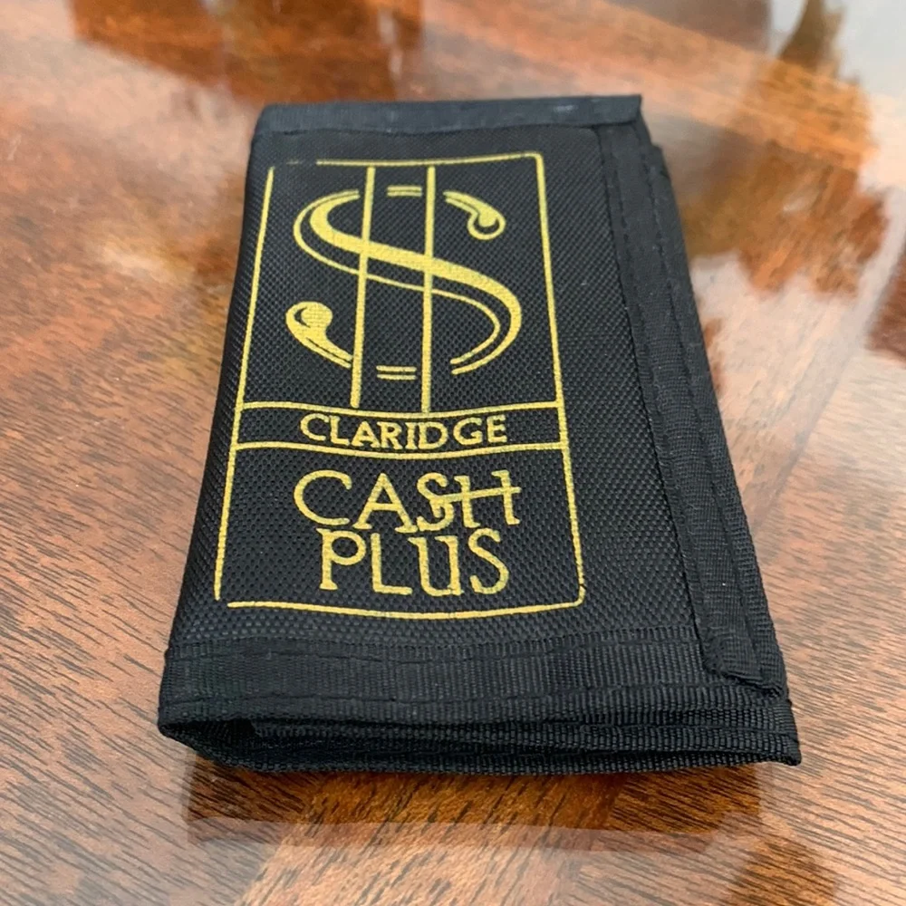 Vintage CLARIDGE CASH PLUS Casino Trifold Nylon Wallet Velcro Promotional 1980s